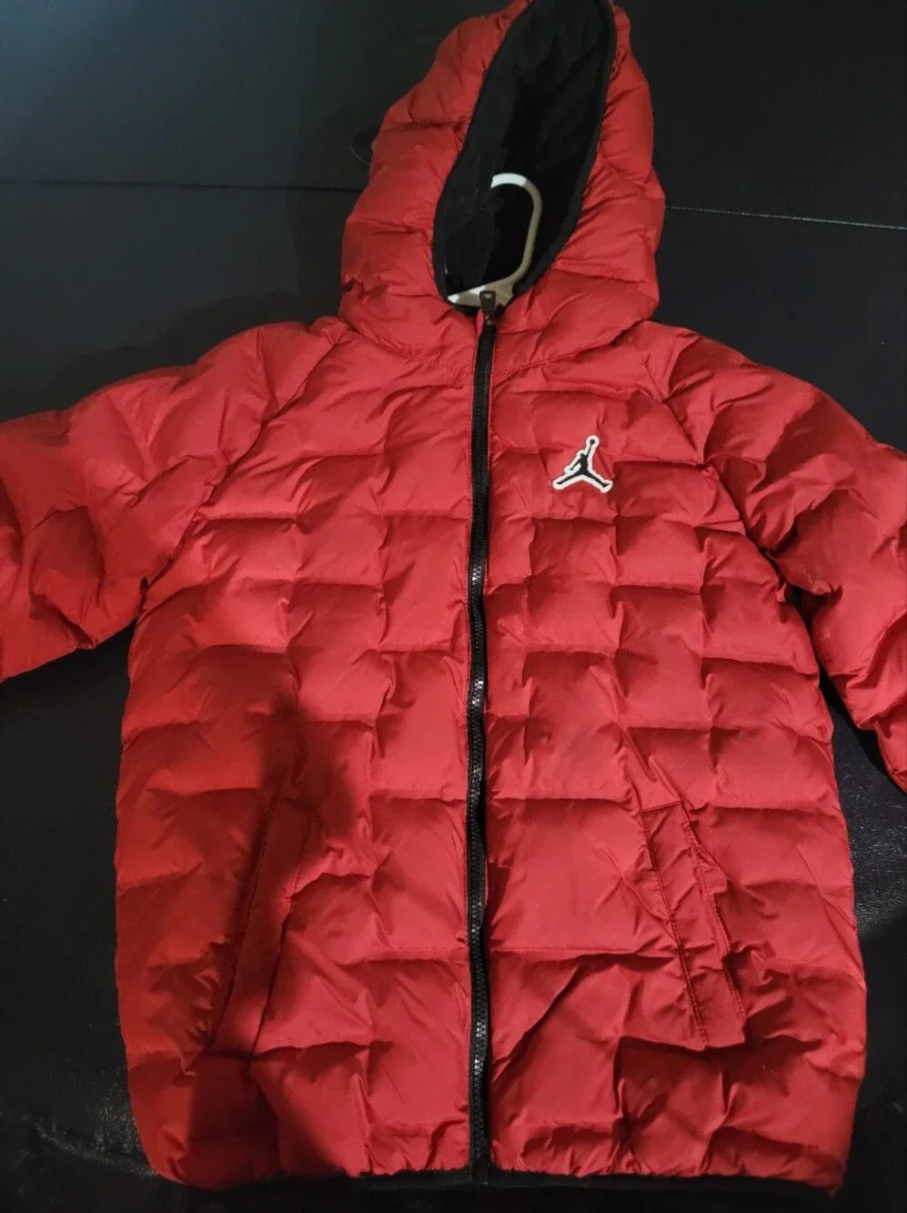 Jordan Red Quilted Hooded Puffer Jacket